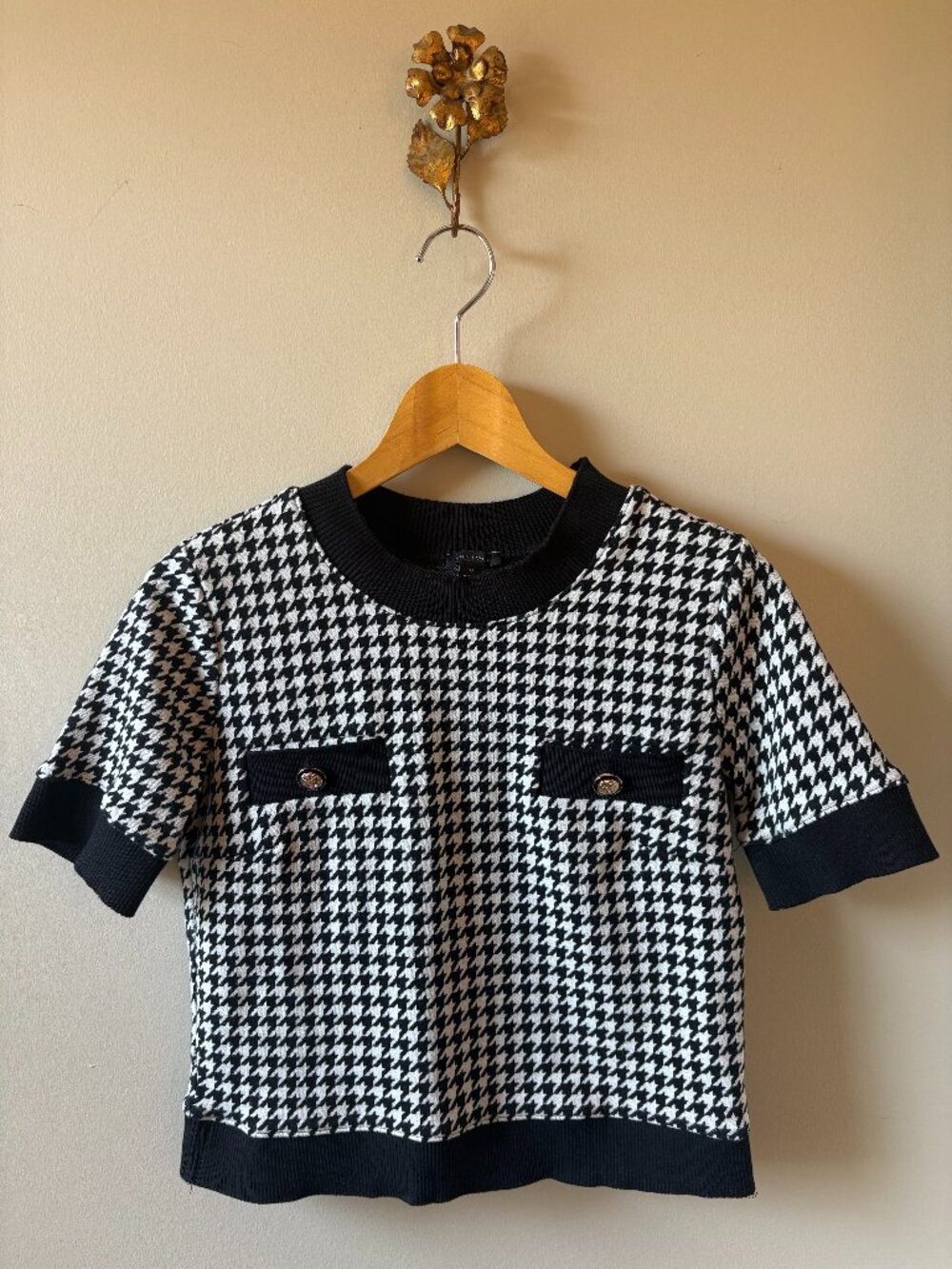 Ann Taylor Houndstooth Short Sleeve Top